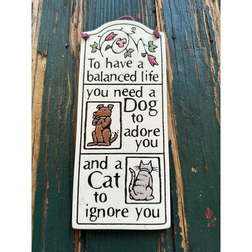Spooner Creek Michael Macone Etched Clay Pet Plaque Dog Adore Cat Ignore 7.5x3